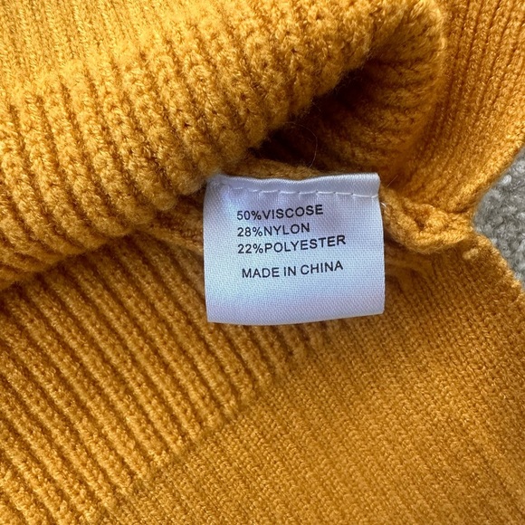 Mirol Mustard Yellow Ribbed Knit Sweater Dress | V-Neck Button Front - Picture 4 of 6